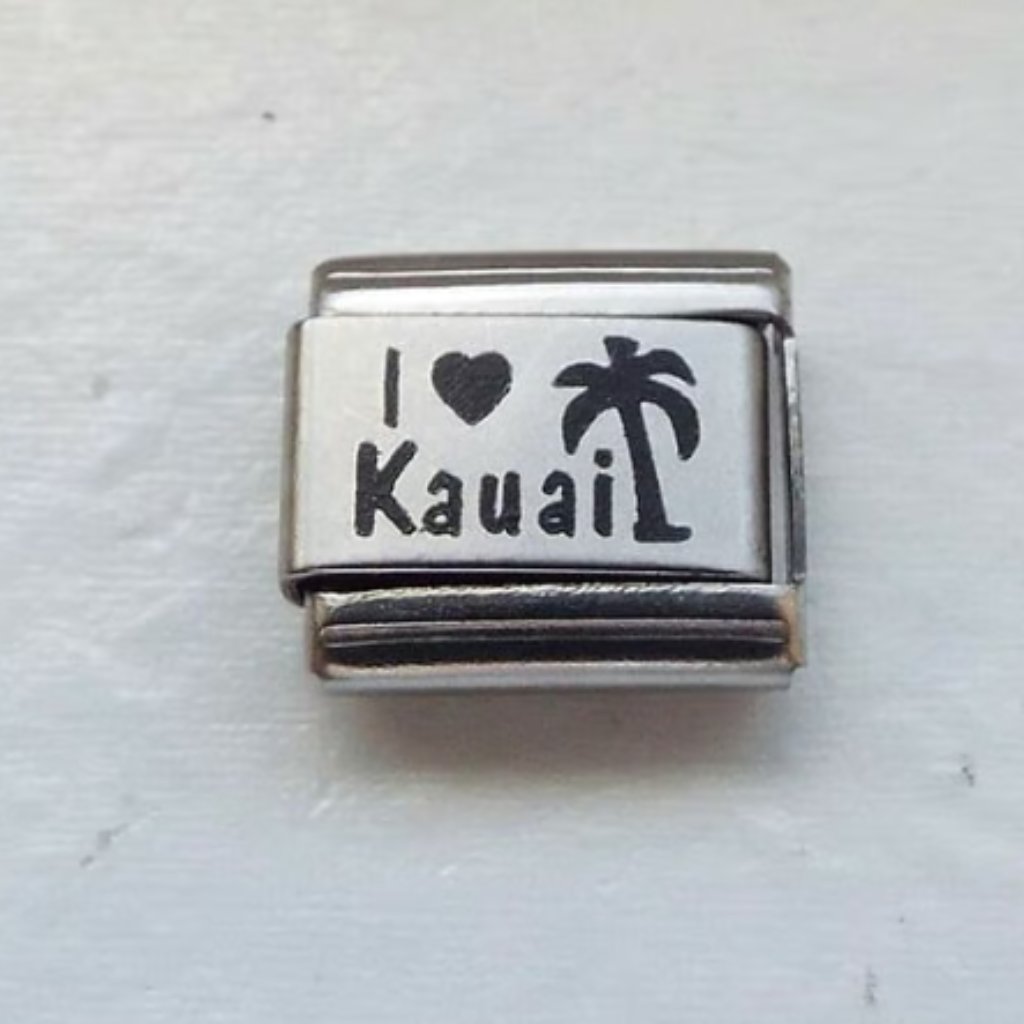I Heart Kauai Palm Tree Laser 9mm Stainless Steel Italian Charm Bracelet Link